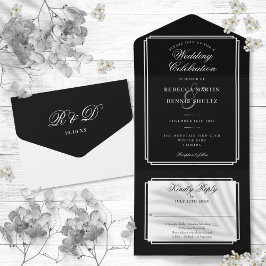 Casamento Clássico Preto e Branco com Monograma De