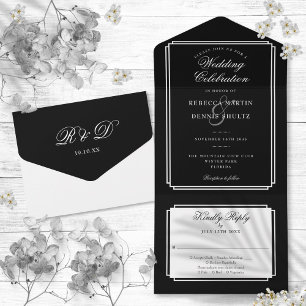 Casamento Clássico Preto e Branco com Monograma De