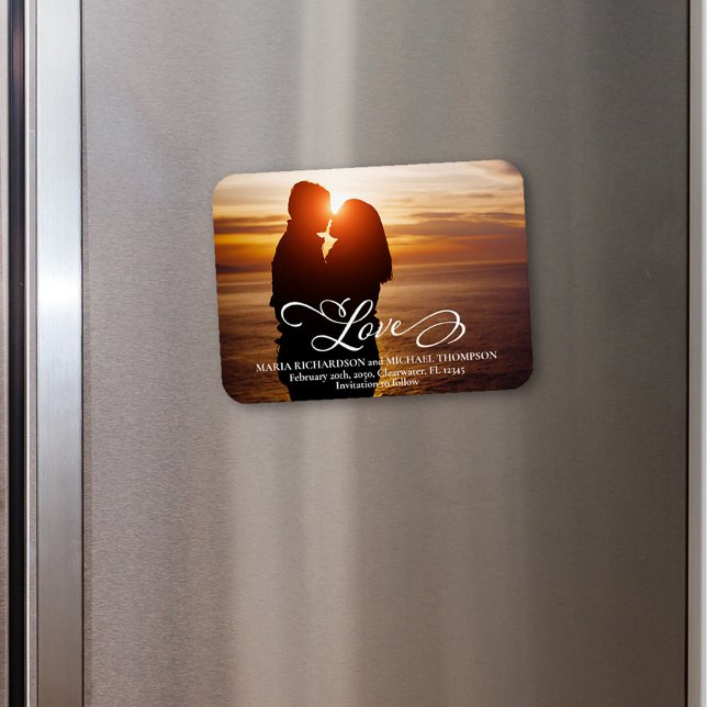 Casamento Clássico Salve a Data Foto Amor (Wedding Save the Date Photo Magnet.)