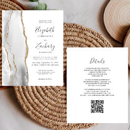 Casamento Código QR Ágata Dourada Branco Cinza Orç
