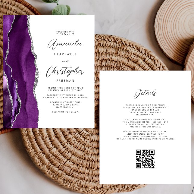 Casamento Código QR Ágata Roxo Orçamento Prata (Criador carregado)