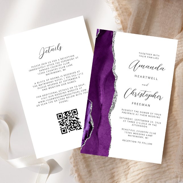 Casamento Código QR Ágata Roxo Orçamento Prata (Criador carregado)