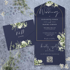 Casamento Código QR Arco Dourado Azul Marinho Vege