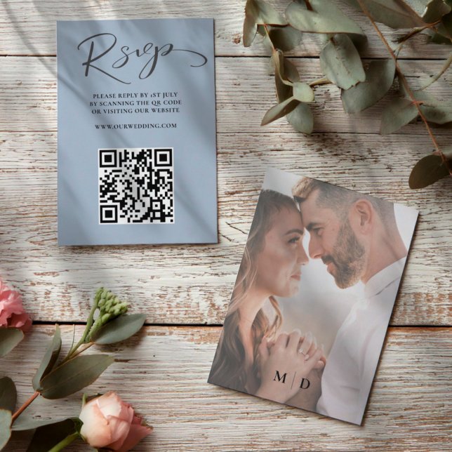 Casamento Código QR Boho Azul Empoeirado RSVP (Criador carregado)