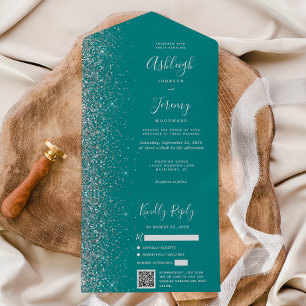 Casamento Código QR Brilho Azul Teal Prata