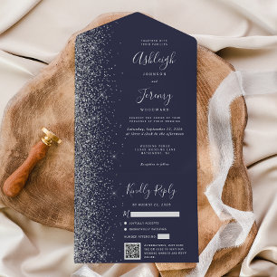 Casamento Código QR Brilho Prata Azul Escuro