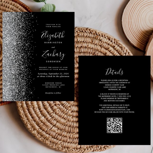 Casamento Código QR Brilho Prata Orçamento (Criador carregado)