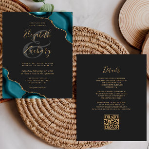 Casamento Código QR Cantos de Ágata Teal Econômico