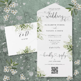 Casamento Código QR Corações Florais Caligrafia Ve
