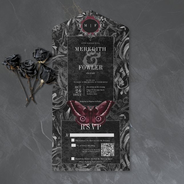 Casamento Código QR da Mariposa Filigrana Vinho Pr (Criador carregado)