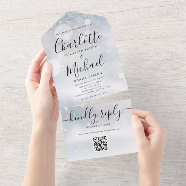 Casamento Código QR de Flocos de Neve de Inverno (Aba destacável)