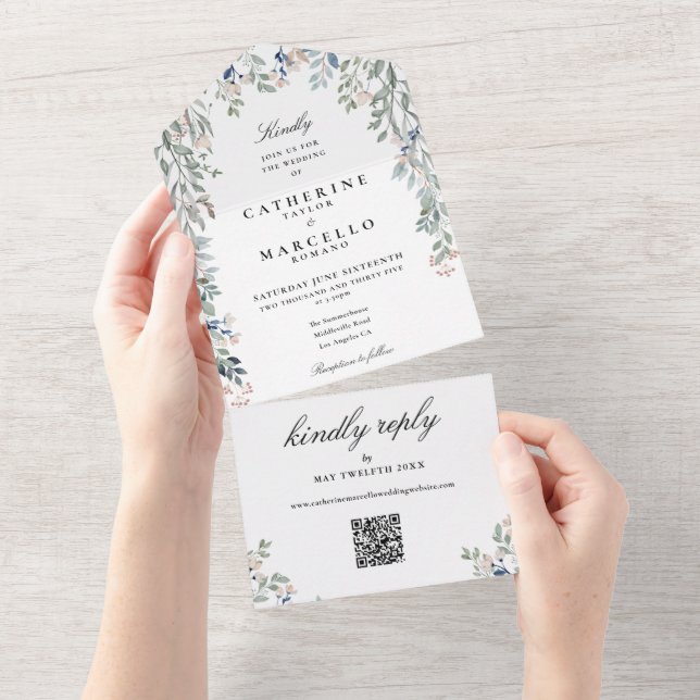Casamento Código QR de Floral Verde Elegante (Aba destacável)