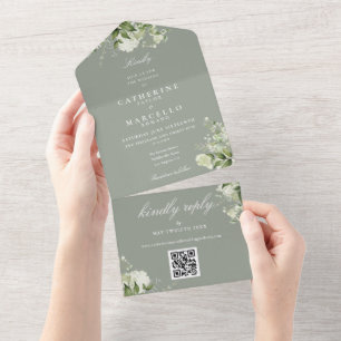 Casamento Código QR de Floral Verde Oliva