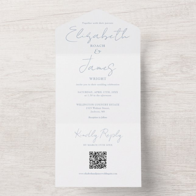 Casamento Código QR de Letra Elegante Azul Empoeir (Interno)