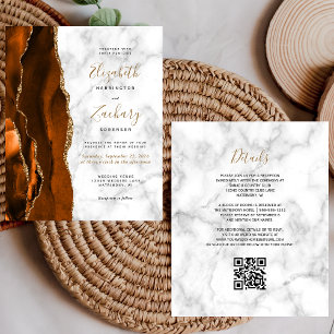 Casamento Código QR de Mármore Laranja Queimada Ág