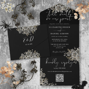 Casamento Código QR de Rosas Pretas e Brancas Góti