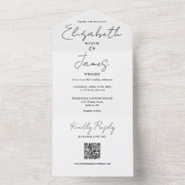 Casamento Código QR de Script Preto e Branco Elega