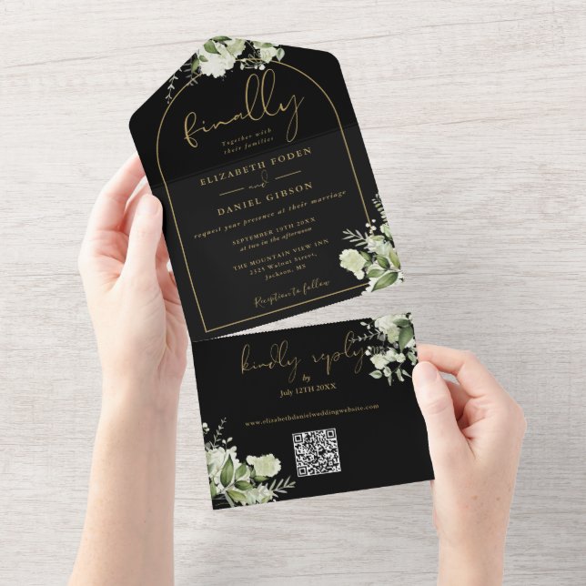 Casamento Código QR de Verdejante Arco de Ouro Pre (Aba destacável)