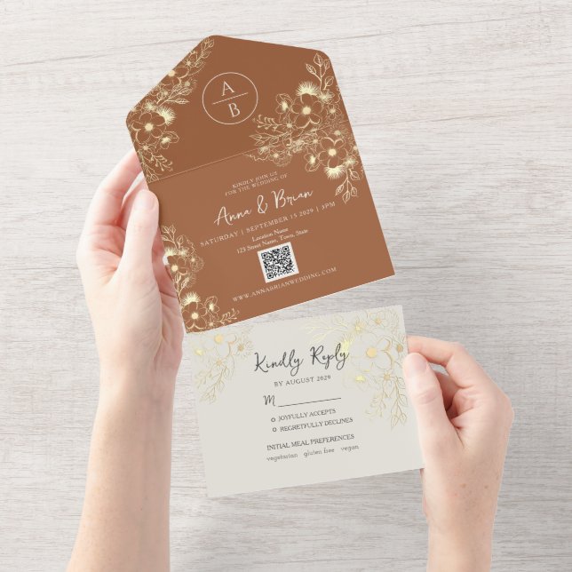 Casamento Código QR em Terracota (Aba destacável)