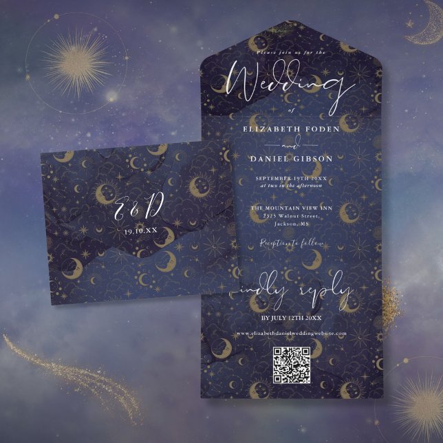 Casamento Código QR Espiritual Celestial Elegante (Elegant Celestial Spiritual QR Code Wedding All In One Invitation)