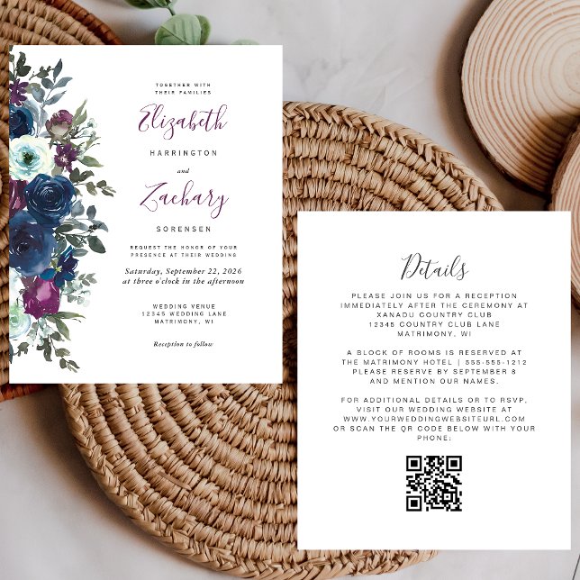 Casamento Código QR Floral Ameixa Orçamento (Criador carregado)