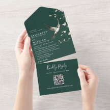 Casamento Código QR Floral de Chinoiserie Verde Es