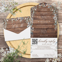 Casamento Código QR Floral de Madeira de Celeiro R