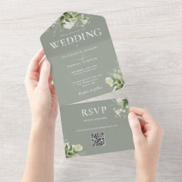 Casamento Código QR Floral Elegante Sage Verde