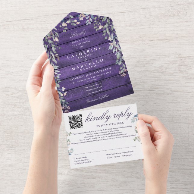 Casamento Código QR Floral em Madeira de Celeiro R (Tearaway)