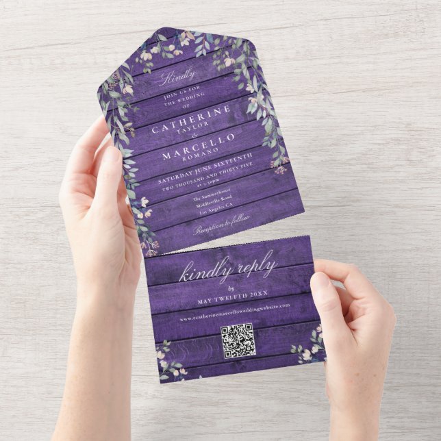 Casamento Código QR Floral Madeira Rústica Celeiro (Aba destacável)