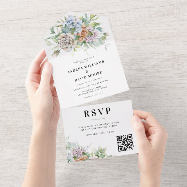Casamento Código QR Floral Romântico de Primavera  (Aba destacável)