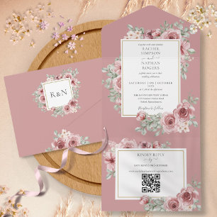 Casamento Código QR Floral Rosa Empoeirada