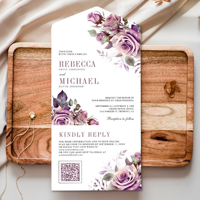 Casamento Código QR Floral Roxo Empoeirado (Criador carregado)