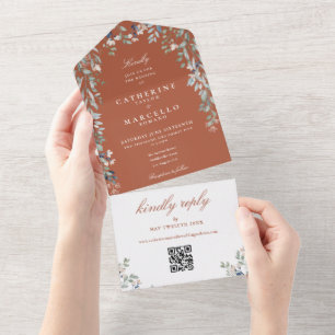 Casamento Código QR Floral Terracota