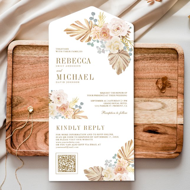 Casamento Código QR Floral Terroso Polvilhado Boho (Criador carregado)