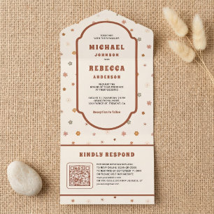 Casamento Código QR Flores Delicadas Groovy Retro