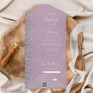 Casamento Código QR Glitter Lilás Pó de Prata