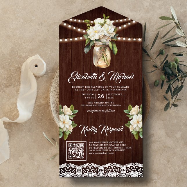 Casamento Código QR Jar de Pedra Magnólia Branca (Criador carregado)