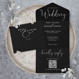 Casamento Código QR Minimalista Preto e Branco