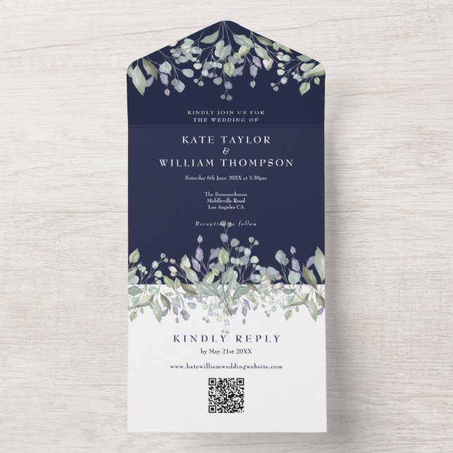 Casamento Código QR Monograma Azul Naval Flor de L (Interno)