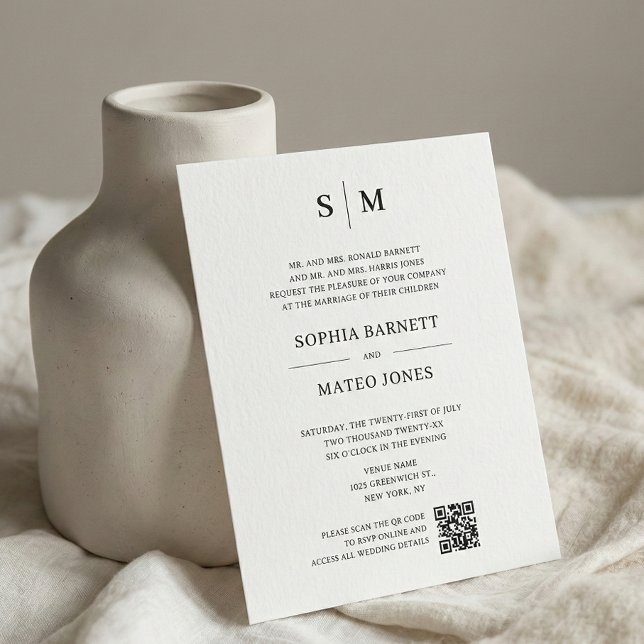 Casamento Código QR Monograma Clássico Branco Desl (Criador carregado)