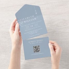 Casamento Código QR Monograma Minimalista Azul Emp