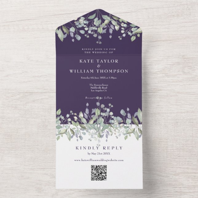 Casamento Código QR Monograma Roxo Flor de Lilás (Inside)