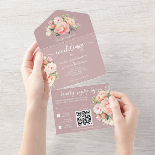 Casamento Código QR Peônias Elegantes Modernas Ros