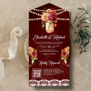 Casamento Código QR Pote de Pedra Dahlia Outono Bo