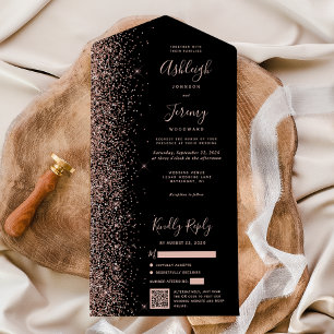 Casamento Código QR Preto Brilho Dourado Rosa