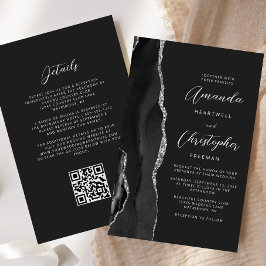 Casamento Código QR Preto Escuro Ágata Prata Orçam