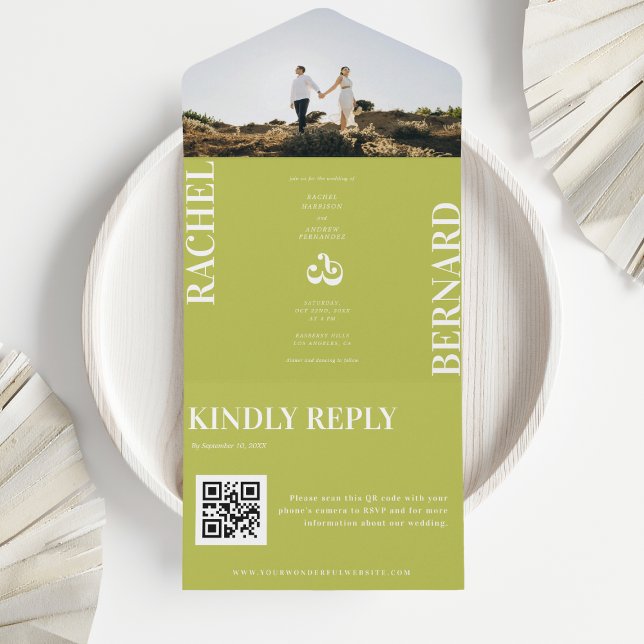 Casamento Código QR Tipografia Verde e Branco Citr (Criador carregado)