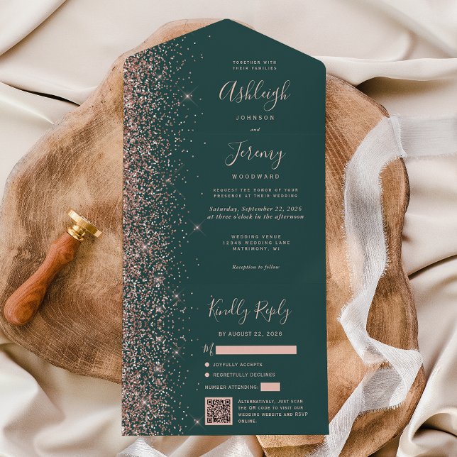 Casamento Código QR Verde Escuro Brilho Dourado Ro (Criador carregado)