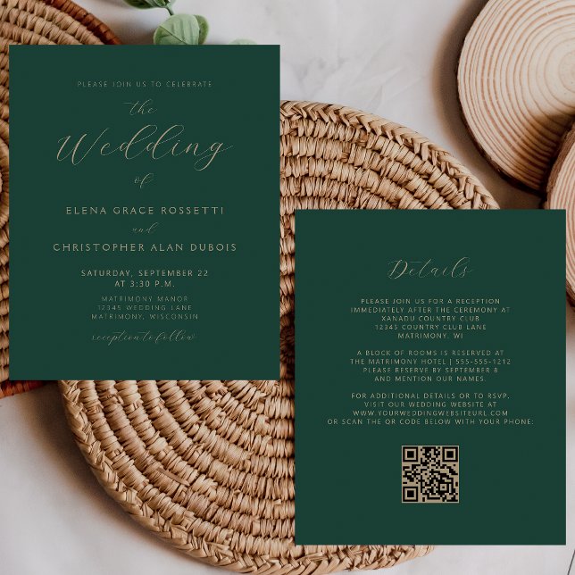 Casamento Código QR Verde Esmeralda Rótulo Dourado (Criador carregado)